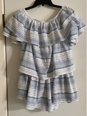 Rampage Blue & White Striped Off-Shoulder Ruffle Dress